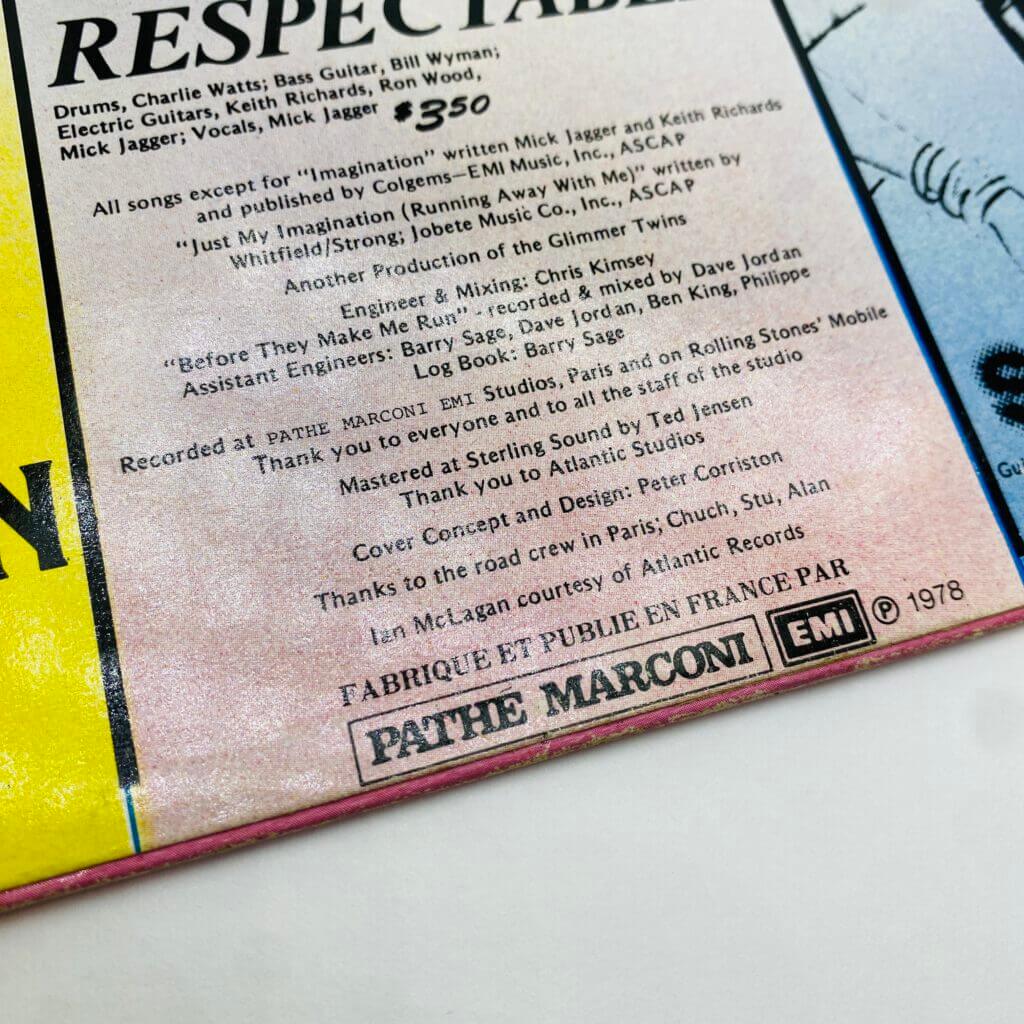 The Rolling Stones - Some Girls - Zoom sur le verso de la pochette originale