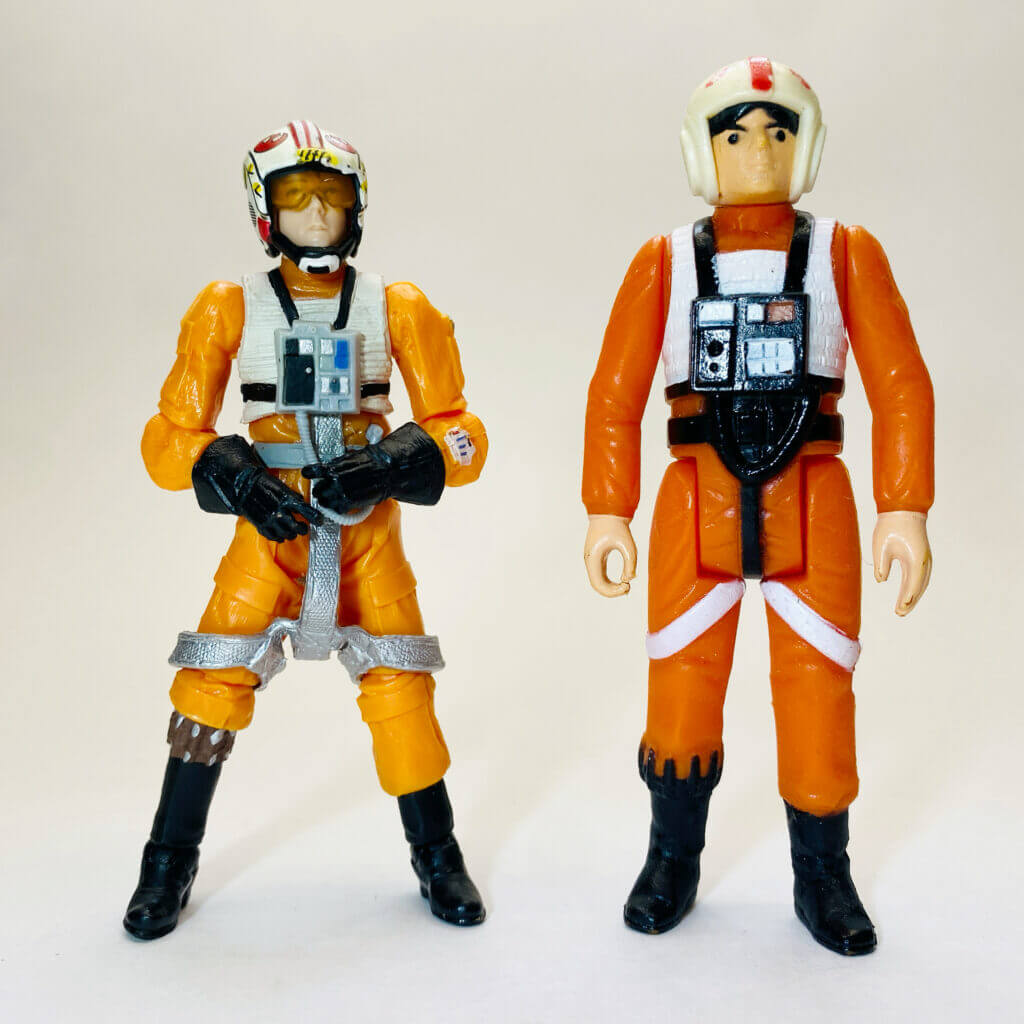 Versions vintage et moderne de la figurine de Luke Skywalker