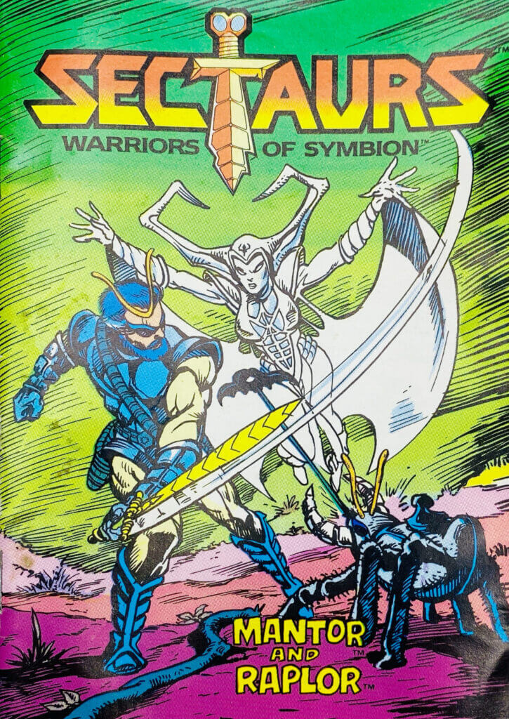 Sectaurs, page illustrant les personnages de la gamme, extraite du comic.