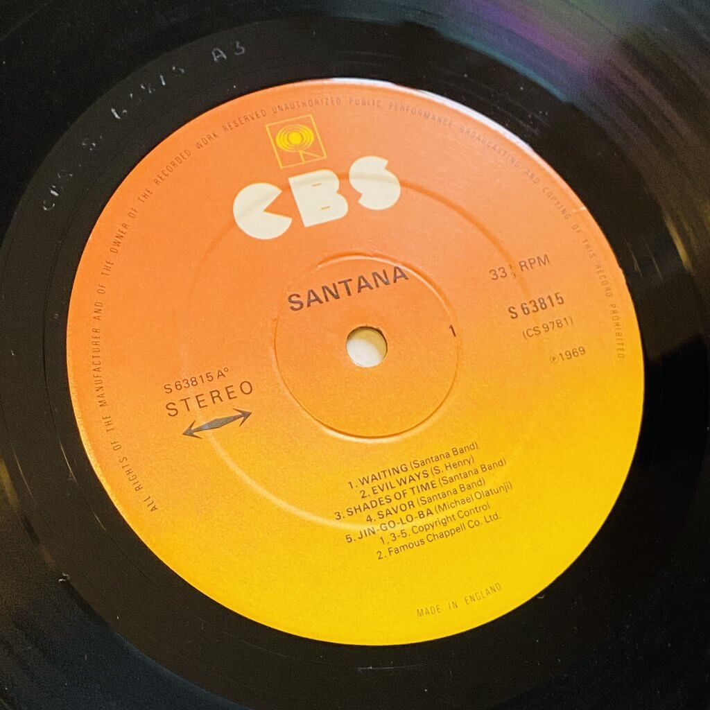 Santana, album éponyme. Label face A.